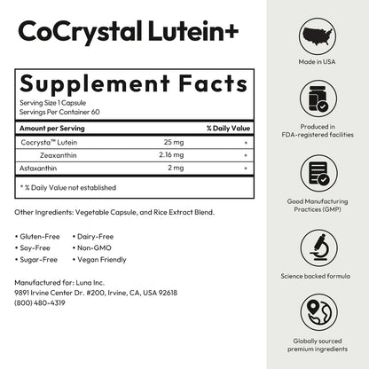 BIGVITA CoCrystal Lutein+ 3-in-1 Eye Support | Fast-Absorbing Lutein, Zeaxanthin & Astaxanthin | 60 Capsules