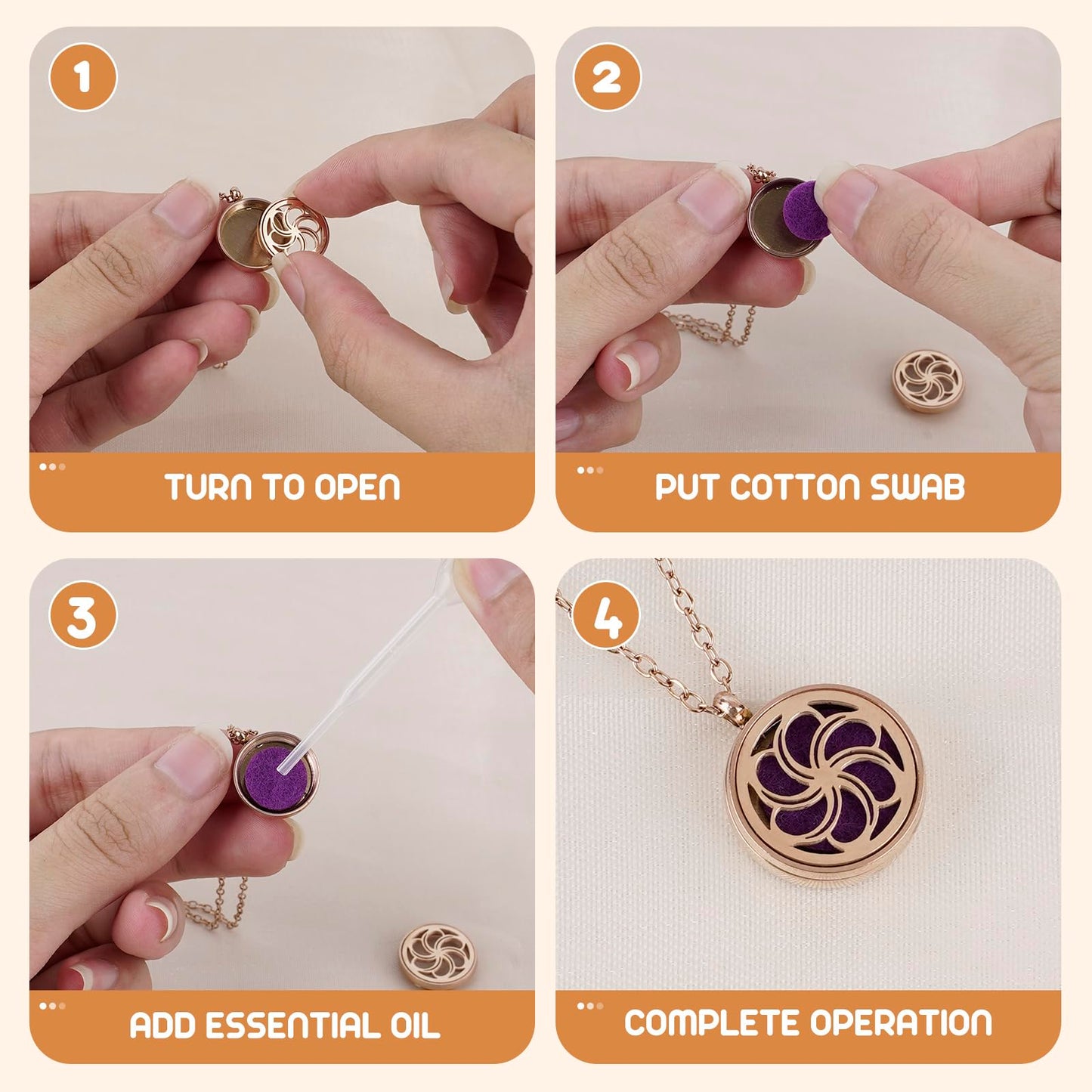 Biiange Aromatherapy Diffuser Necklace with Bauhinia Locket | Essential Oil Necklace for Women – 20" Chain + 8 Refill Pads