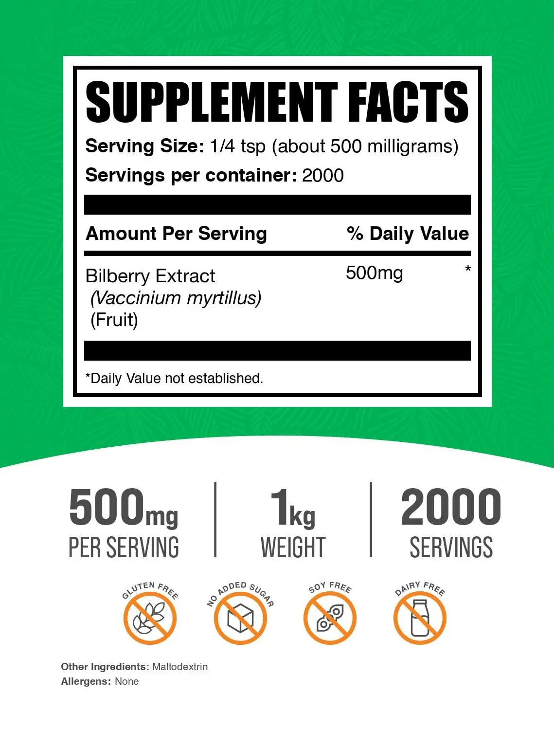 BulkSupplements Bilberry Extract Powder - 1kg, 500mg per Serving | Vegan & Gluten-Free BritishVita | Premium UK Vitamins & Wellness Supplements