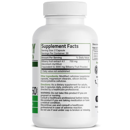 Bronson Bilberry Extra Strength 3000 mg – Eye Health & Vision Support (60 Veg Caps)