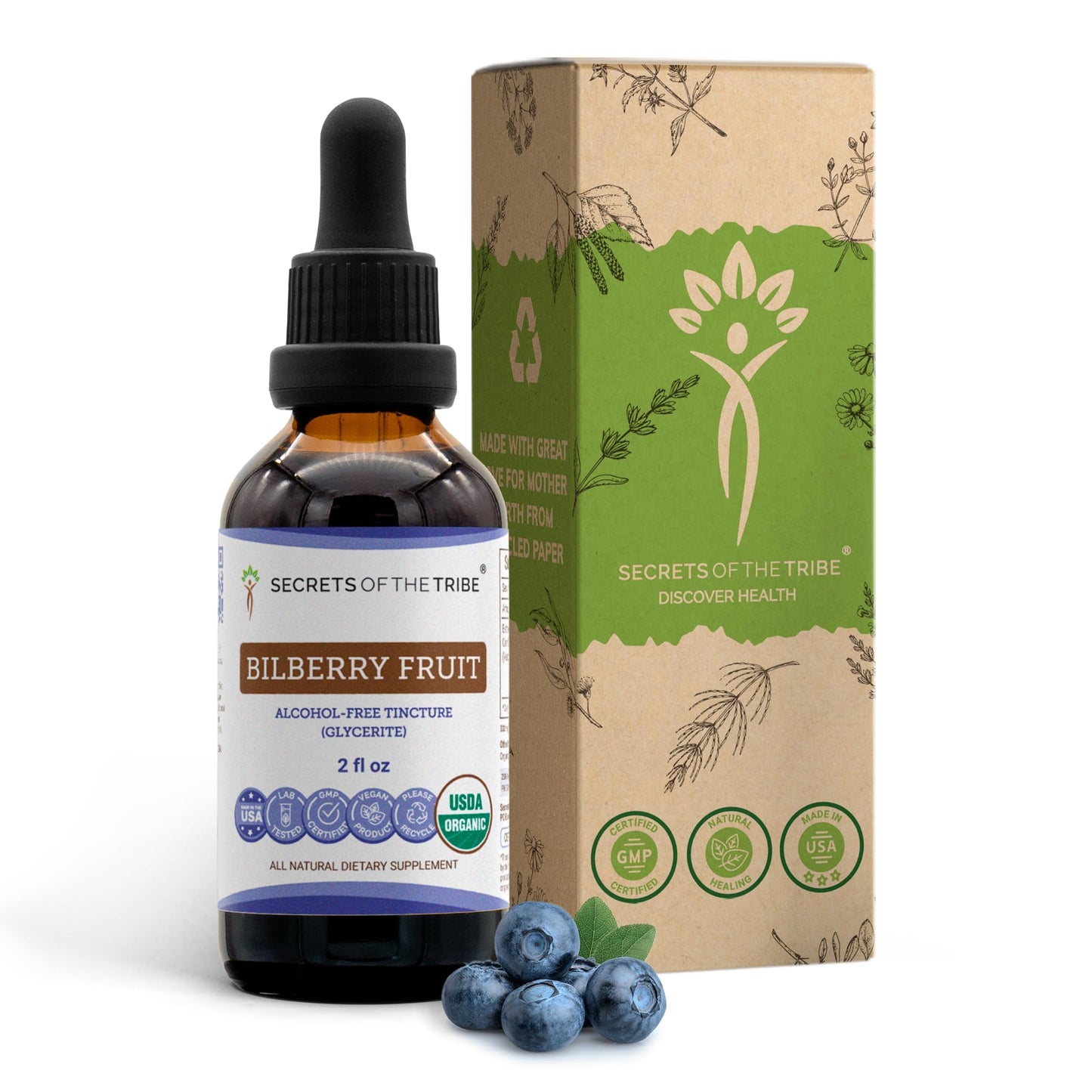 Bilberry Fruit USDA Organic – Alcohol-Free Extract for Vision (2 oz)