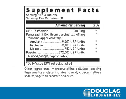 Douglas Laboratories Bilex – Digestive Enzyme Supplement with Lipase & Ox Bile, 90 Tablets