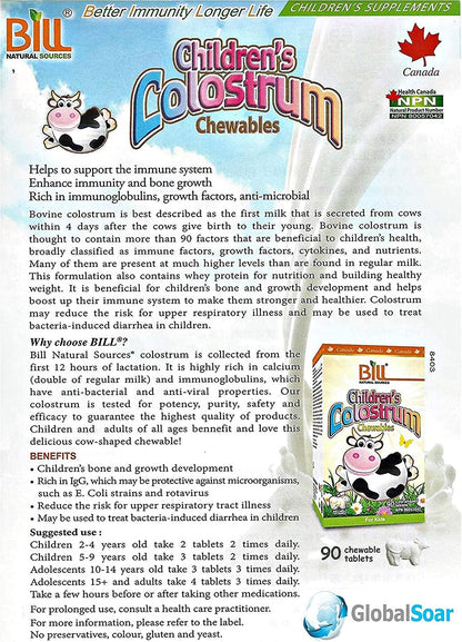 Bill Beauty Children's Colostrum Chewables, 90 Count – Immune Support
