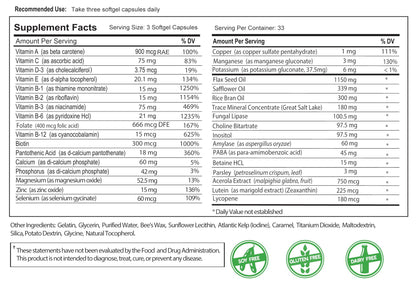 Bio-35 100ct Iron Gluten & Soy-Free | Omega 3-6-9, Minerals & B-Vitamins