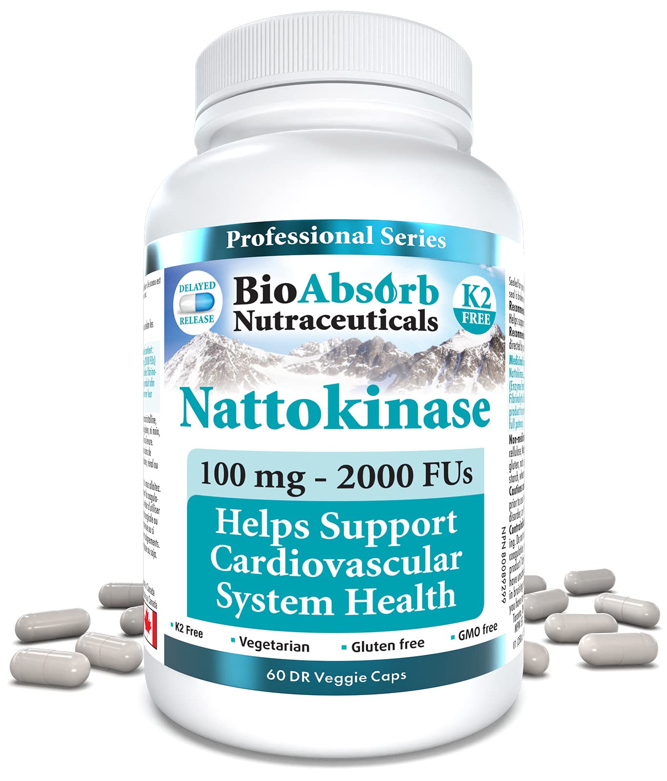 Bio Absorb Nattokinase - Non-GMO Natto Enzyme, 100 mg / 2000 FU, 60 Veggie Caps