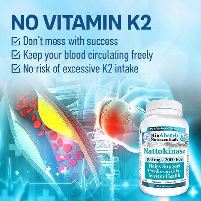 Bio Absorb Nattokinase - Non-GMO Natto Enzyme, 100 mg / 2000 FU, 60 Veggie Caps