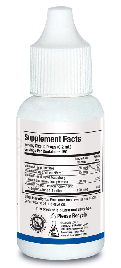 Biotics Research Bio ADEK Mulsion – Emulsified Vitamin A, D3, K2 for Immune, Bone, Eye & Cardiovascular Health | 1 fl oz