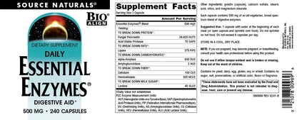 Source Naturals Essential Enzymes 500mg - Bio-Aligned Digestive Enzymes, 240 Capsules
