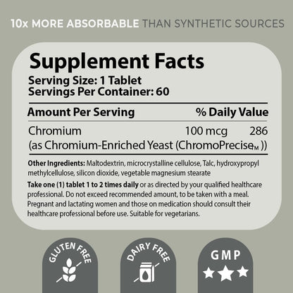 Bio-Chromium 100mcg | 10x Absorption | ChromoPrecise Chromium | Craving Control