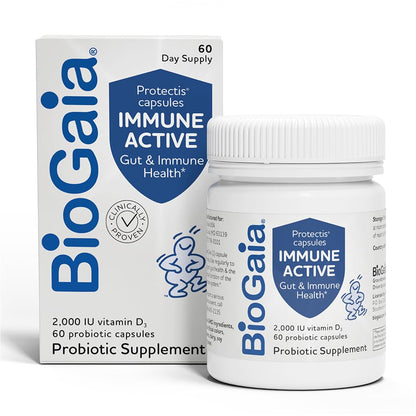 BioGaia Protectis Immune Active Probiotic + Vitamin D | Immune, Digestive & Overall Health | 60 Day Capsule Supply