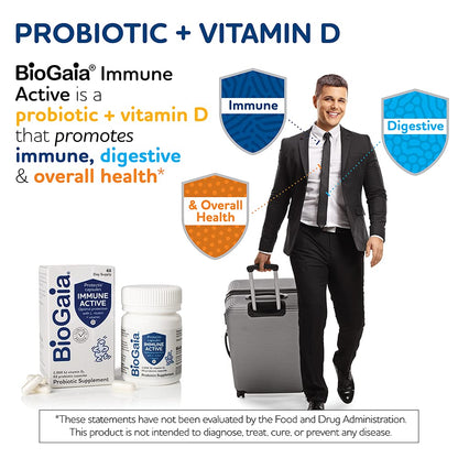 BioGaia Protectis Immune Active Probiotic + Vitamin D | Immune, Digestive & Overall Health | 60 Day Capsule Supply