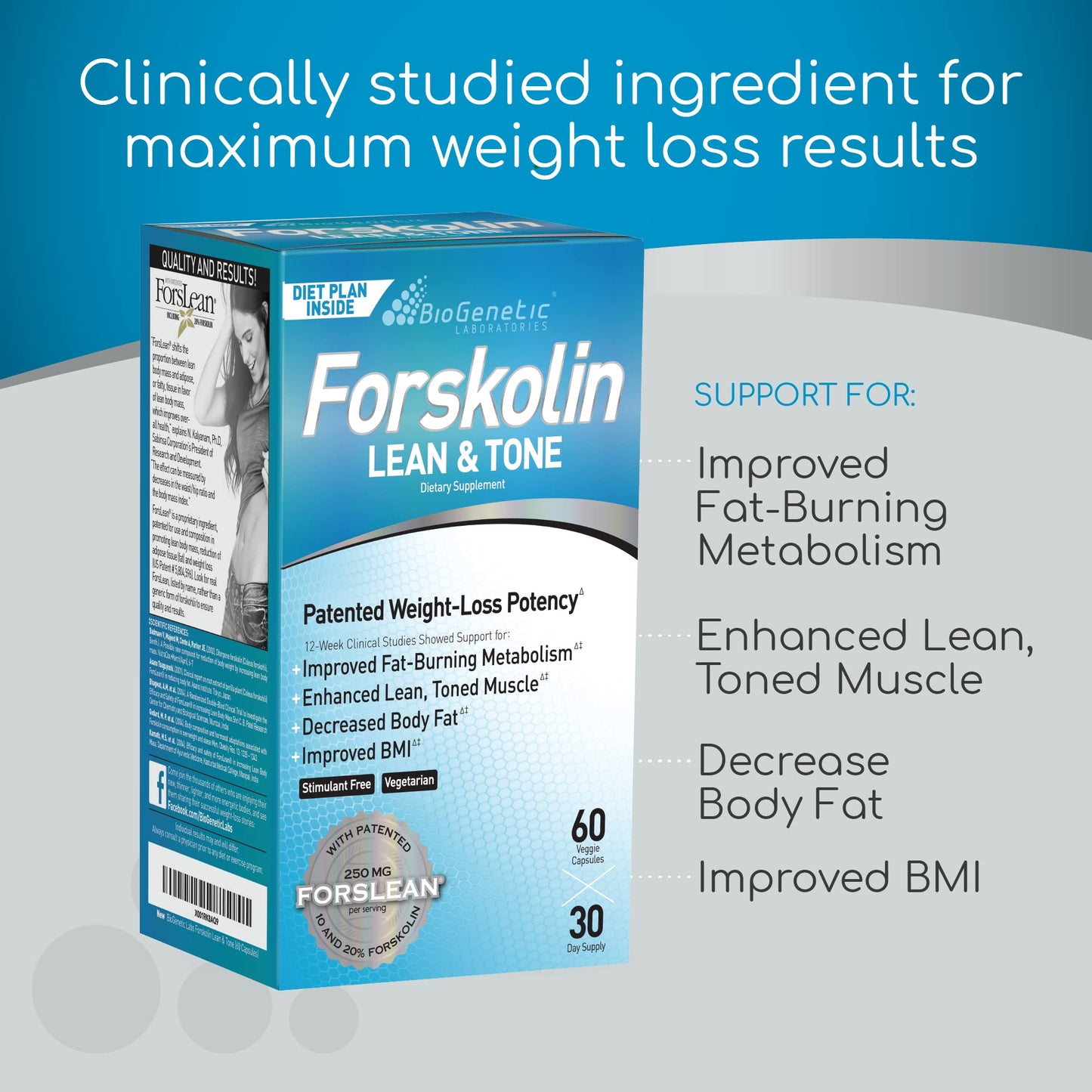 BioGenetic Laboratories Forskolin Lean & Tone – 60 Vegetarian Capsules | Fat Burner & Lean Muscle Support
