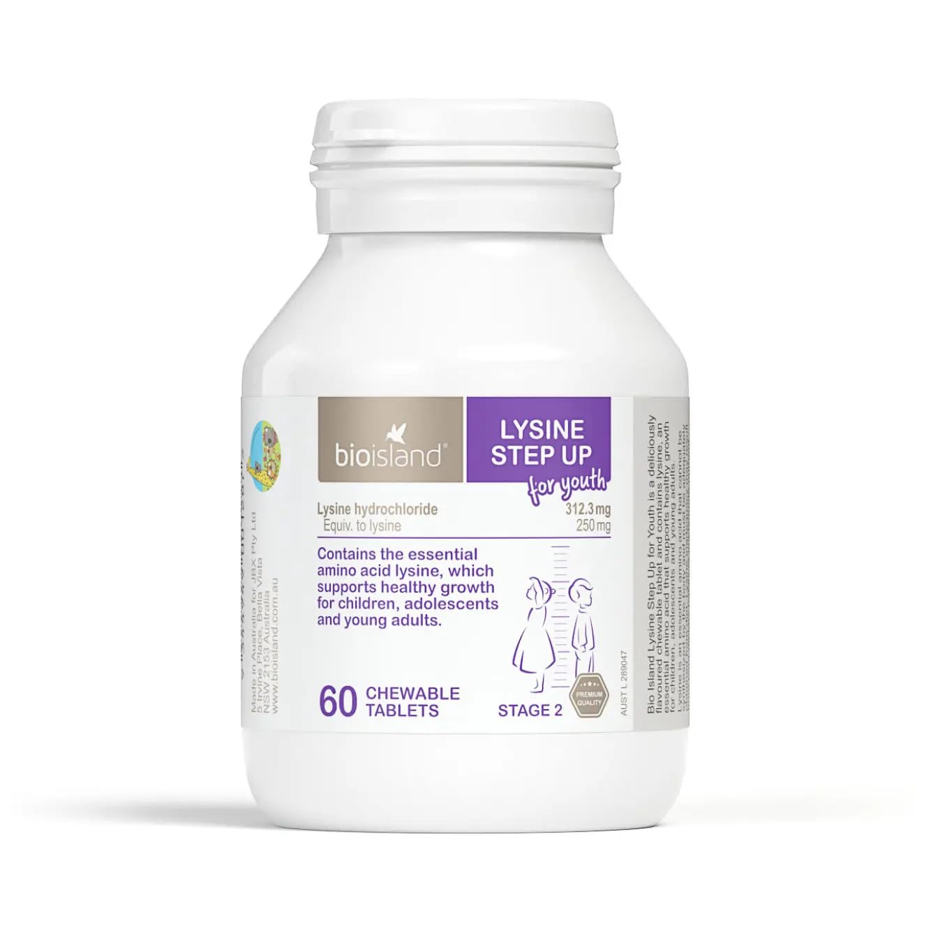Bio Island Lysine Step Up for Youth – 60 Chewable Tablets (Blackcurrant)