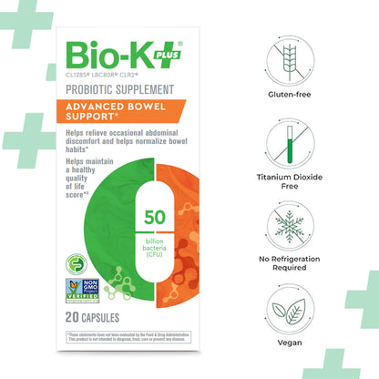 Bio-K+ Advanced Bowel Support Probiotic – 50B CFU | Vegan, Gluten-Free, Non-GMO
