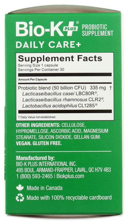 Bio-K Plus, Dailycare 50 Billion Probiotics, 30 Count