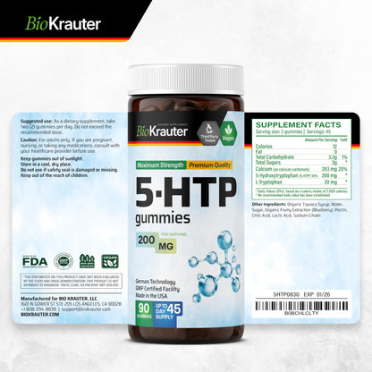 BIO KRAUTER 5-HTP Gummies 200 mg - 90 Vegan Chews | Relaxation Support
