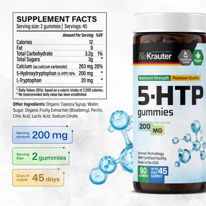 BIO KRAUTER 5-HTP Gummies 200 mg - 90 Vegan Chews | Relaxation Support
