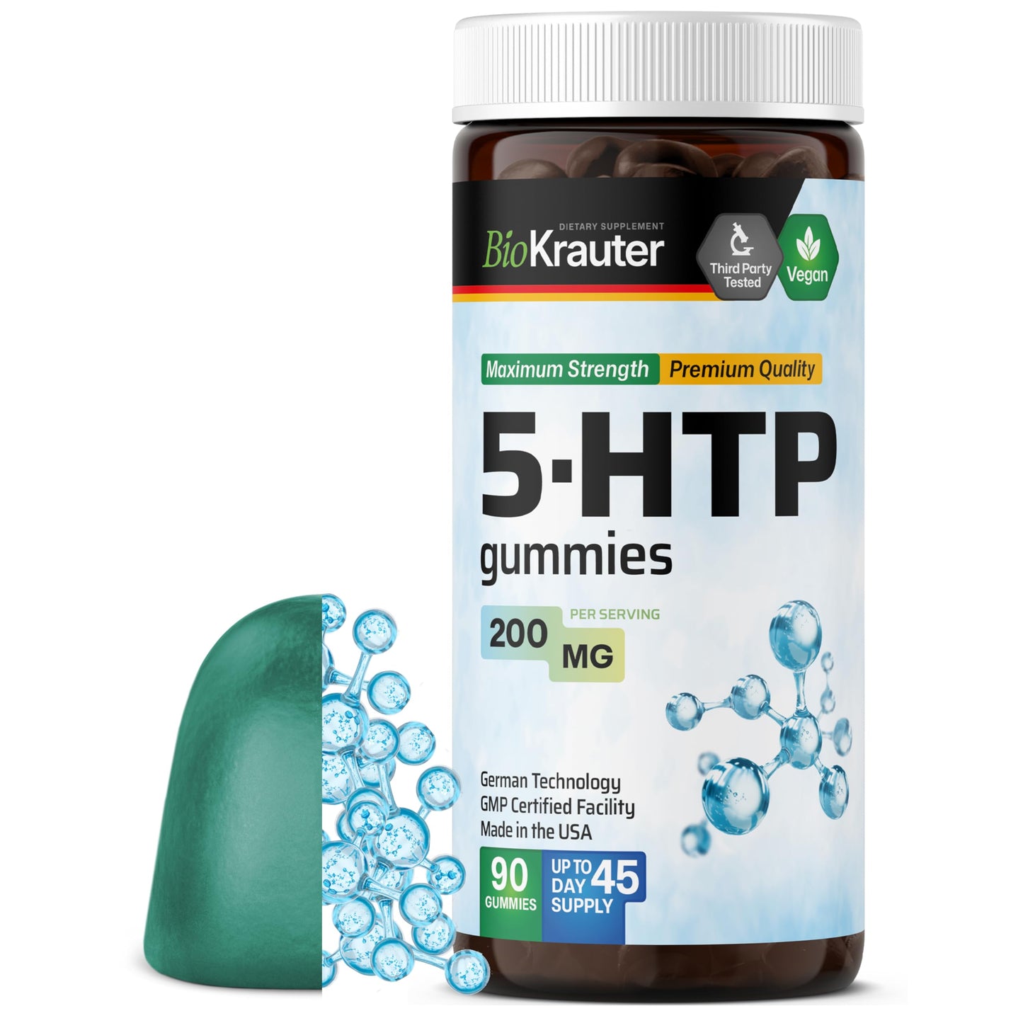 BIO KRAUTER 5-HTP Gummies 200 mg - 90 Vegan Chews | Relaxation Support