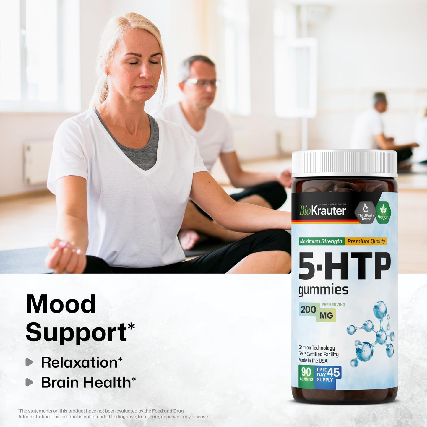 BIO KRAUTER 5-HTP Gummies 200 mg - 90 Vegan Chews | Relaxation Support