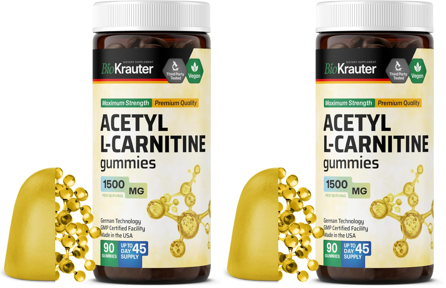 BIO KRAUTER Acetyl L-Carnitine Gummies 1500 mg - 90 Vegan Chews | Pack of 2