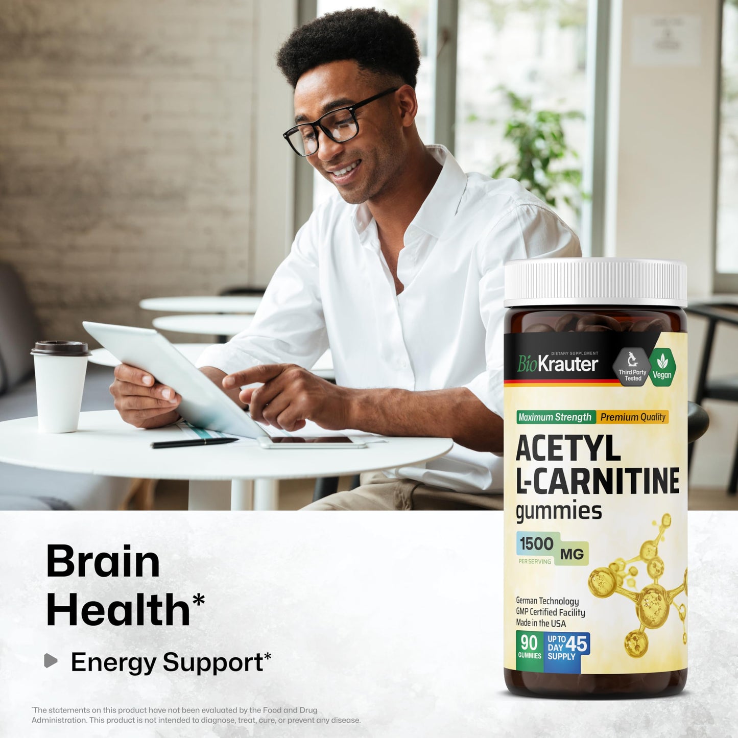 BIO KRAUTER Acetyl L-Carnitine Gummies 1500 mg - 90 Vegan Chews | Pack of 2