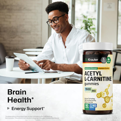 BIO KRAUTER Acetyl L-Carnitine Gummies 1500 mg - 90 Vegan Chews | Pack of 2