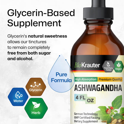 BIO KRAUTER Ashwagandha Drops – Pure Vegan Liquid 685 mg, 56-Day Supply