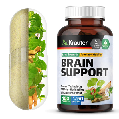 BIO KRAUTER Brain Support Supplement - 100 Count, 1300 mg - Vegan, No Fillers