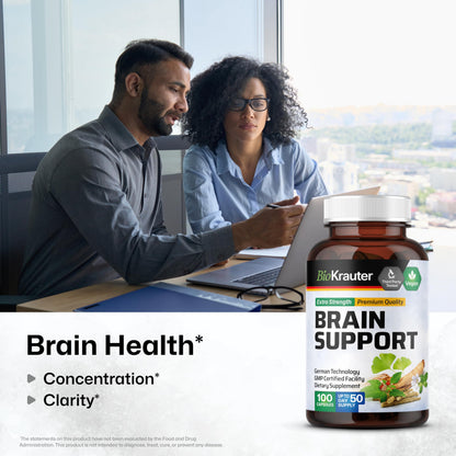 BIO KRAUTER Brain Support Supplement - 100 Count, 1300 mg - Vegan, No Fillers