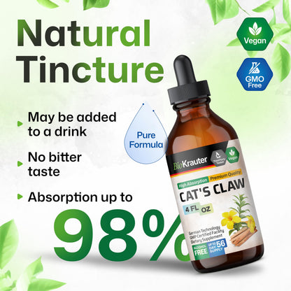 BIO KRAUTER Cat's Claw - Liquid Drops Pure Vegan Cat's Claw Herb Supplement 625 mg per Serving, 4 Fl Oz, 56-Day Supply