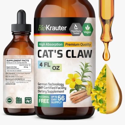 BIO KRAUTER Cat's Claw - Liquid Drops Pure Vegan Cat's Claw Herb Supplement 625 mg per Serving, 4 Fl Oz, 56-Day Supply