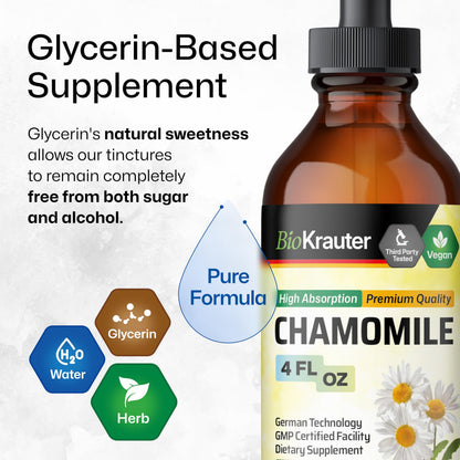 BIO KRAUTER Chamomile Extract Liquid Drops – Vegan Calm & Sleep Support | 670 mg per Serving, 4 fl oz
