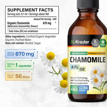 BIO KRAUTER Chamomile Extract Liquid Drops – Vegan Calm & Sleep Support | 670 mg per Serving, 4 fl oz