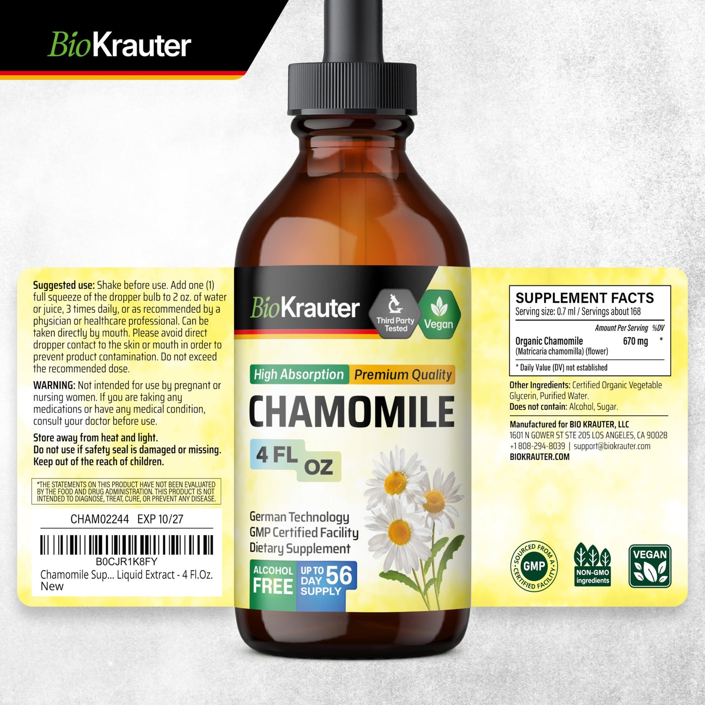 BIO KRAUTER Chamomile Tincture – Relaxation Support | Vegan, Alcohol-Free, Sugar-Free (Pack of 2)