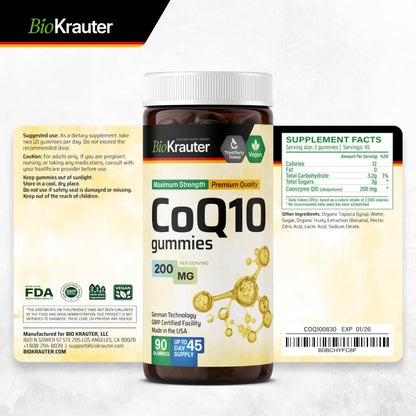BIO KRAUTER CoQ10 200mg Gummies – 90 Vegan Chews | CoQ10 for Adults