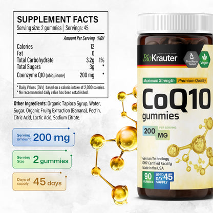 BIO KRAUTER CoQ10 200mg Gummies – 90 Vegan Chews | CoQ10 for Adults