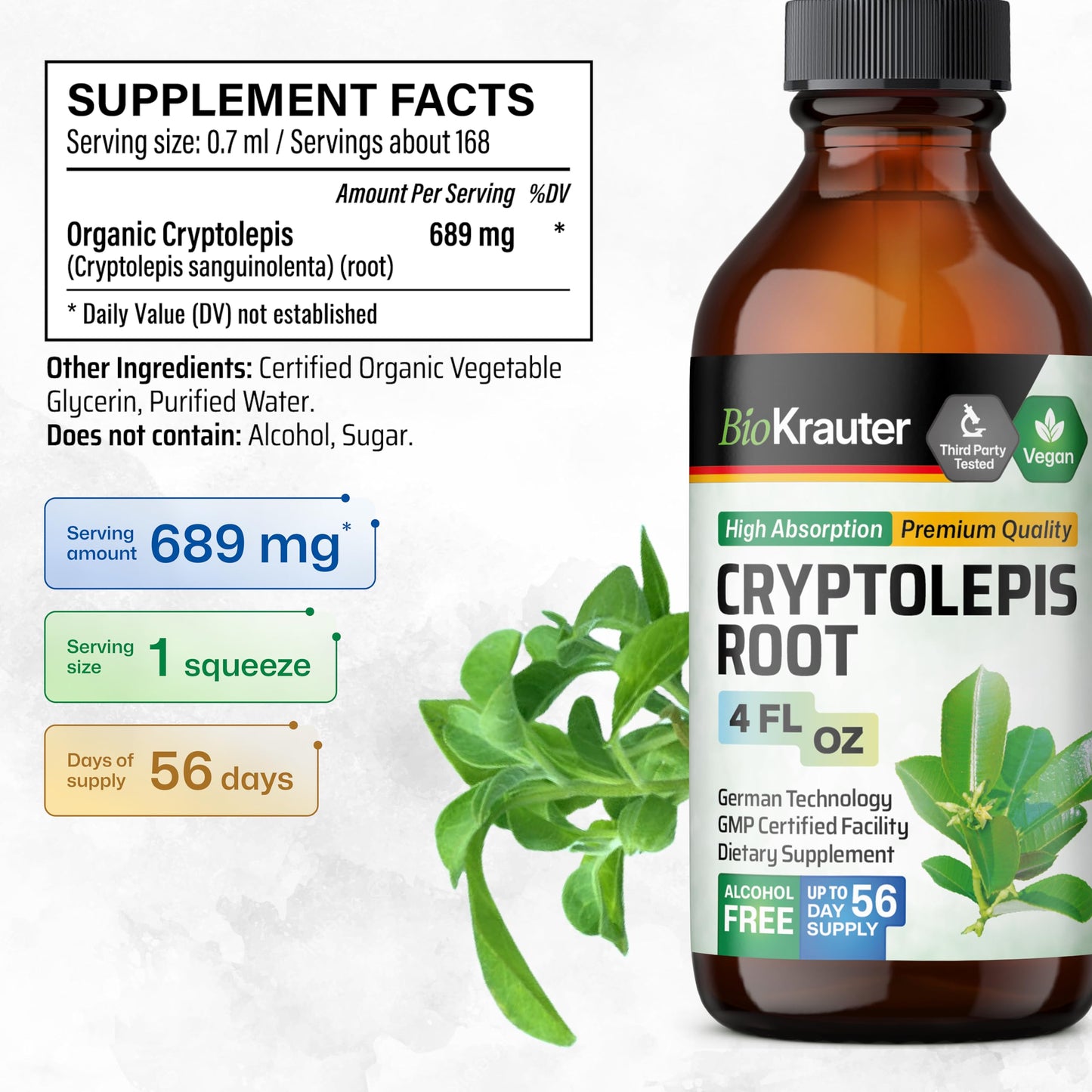 BIO KRAUTER Cryptolepis Sanguinolenta Extract - Vegan Immune Support Tincture, Alcohol & Sugar Free, 4 Fl Oz