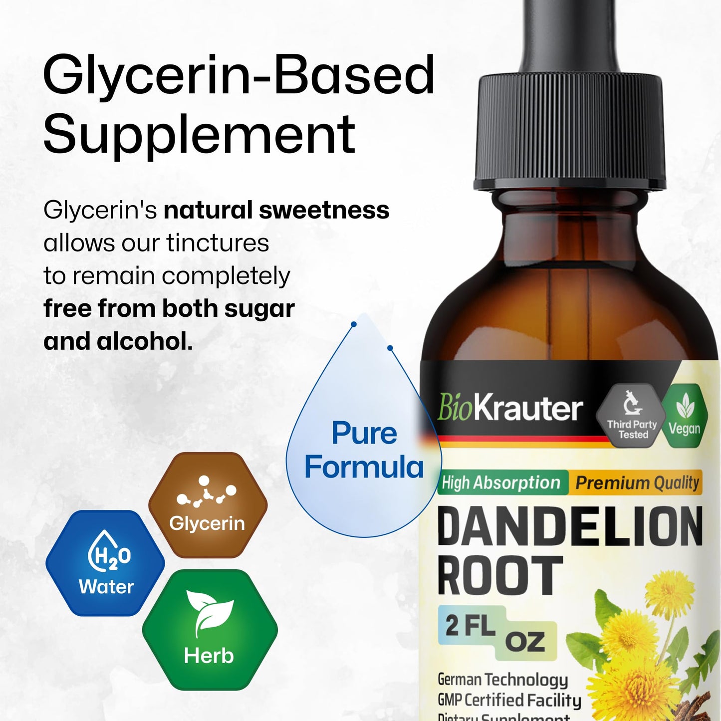 BioKrauter Dandelion Root Extract – Liquid 689 mg per Serving, 2 oz (28-Day) | Liver & Kidney Support, Vegan, Alcohol-Free
