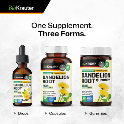 BioKrauter Dandelion Root Extract – Liquid 689 mg per Serving, 2 oz (28-Day) | Liver & Kidney Support, Vegan, Alcohol-Free