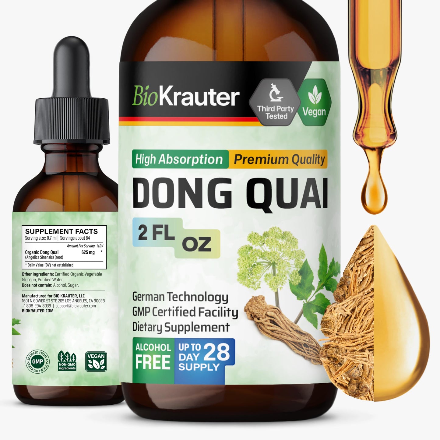 BIO KRAUTER Dong Quai Drops for Menopause Support – 2 oz, Vegan Angelica Root Tincture