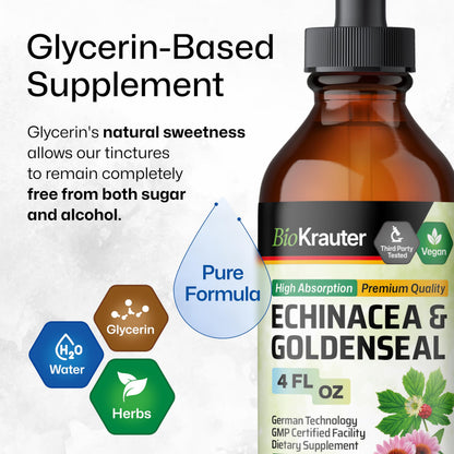 BIO KRAUTER Echinacea & Goldenseal Liquid Extract – Vegan, Alcohol-Free Tincture – 4 Fl Oz