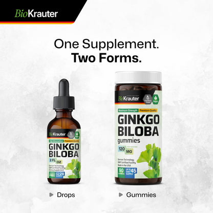 BIO KRAUTER Ginkgo Biloba Extract - Liquid Brain Support Drops, Vegan & Sugar-Free, 2 fl oz