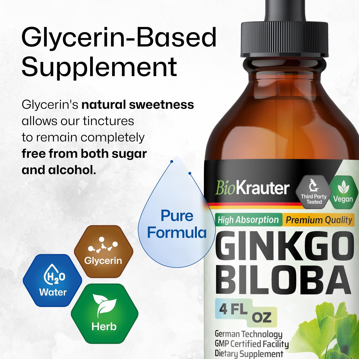 BIO KRAUTER Ginkgo Biloba Extract - Vegan Liquid Brain Support - 4 Fl Oz