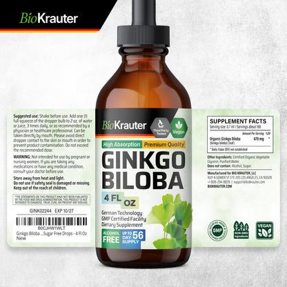 BIO KRAUTER Ginkgo Biloba Extract - Vegan Liquid Brain Support - 4 Fl Oz