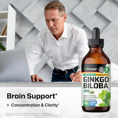 BIO KRAUTER Ginkgo Biloba Extract - Vegan Liquid Brain Support - 4 Fl Oz