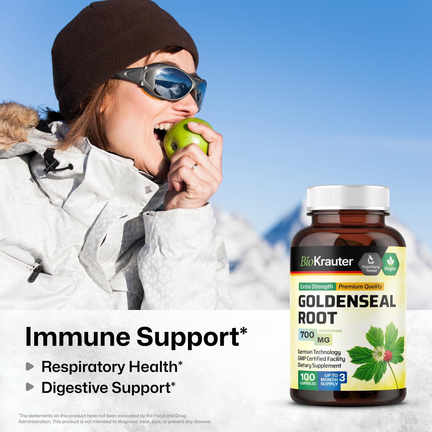 BIO KRAUTER Goldenseal Root Capsule 700 mg – 100 Vegan Golden Seal Capsules – Respiratory & Digestive Support