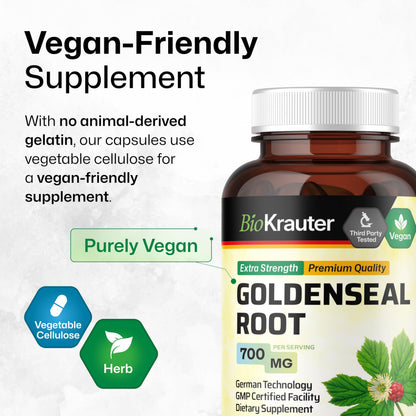 BIO KRAUTER Goldenseal Root Capsule 700 mg – 100 Vegan Golden Seal Capsules – Respiratory & Digestive Support