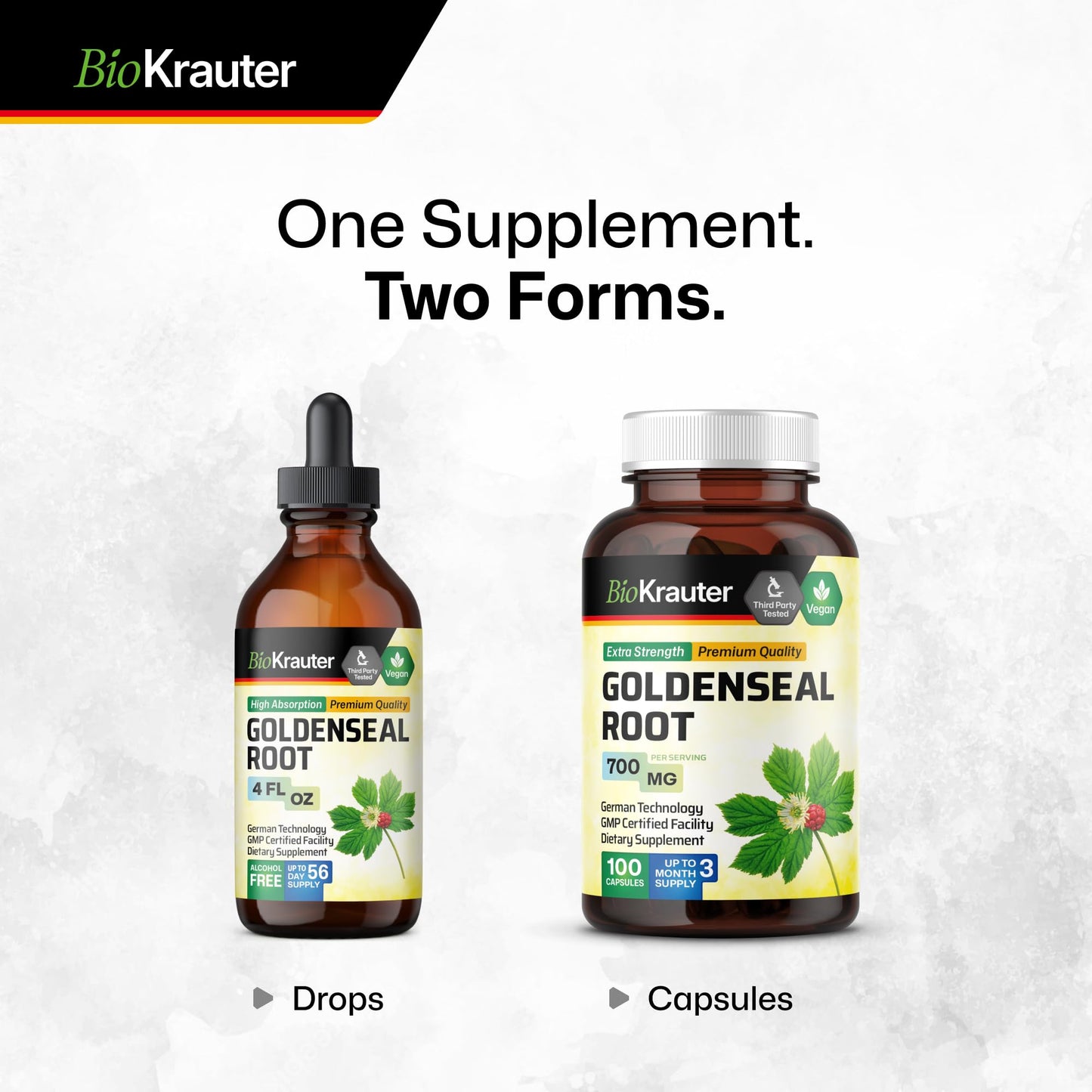 BIO KRAUTER Goldenseal Root Capsule 700 mg – 100 Vegan Golden Seal Capsules – Respiratory & Digestive Support