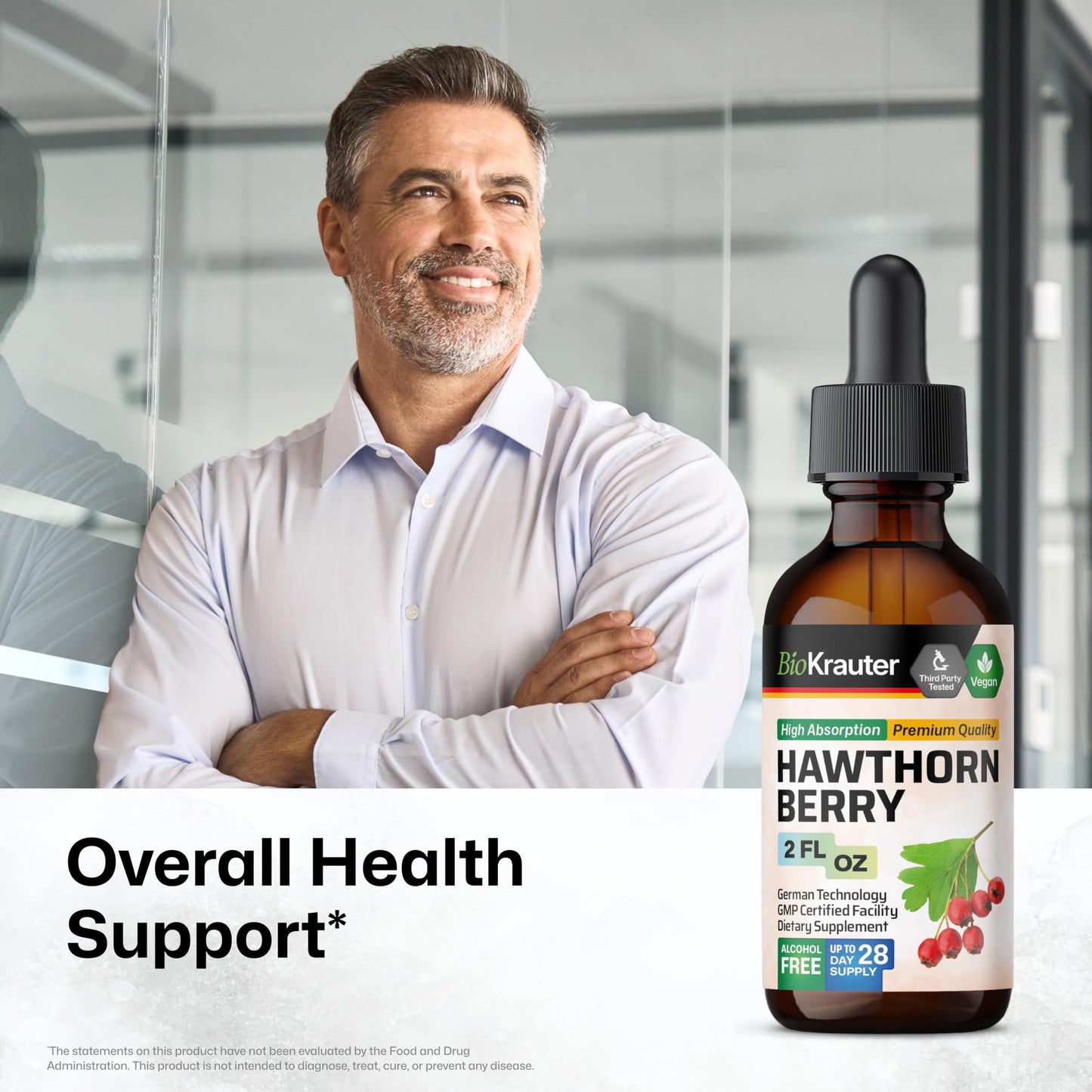BIO KRAUTER Hawthorn Berry Drops – Pure Vegan Hawthorn Berry Liquid Drops, 655 mg/Serving, 2 oz, 28 Days, Alcohol & Sugar Free