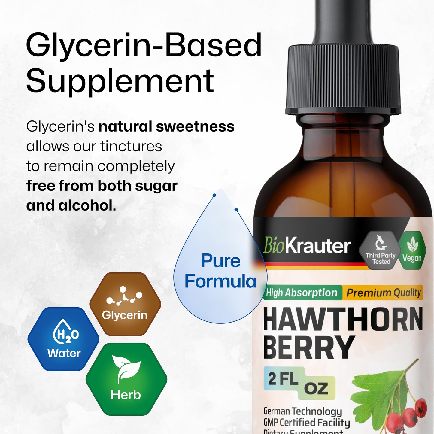 BIO KRAUTER Hawthorn Berry Drops – Pure Vegan Hawthorn Berry Liquid Drops, 655 mg/Serving, 2 oz, 28 Days, Alcohol & Sugar Free